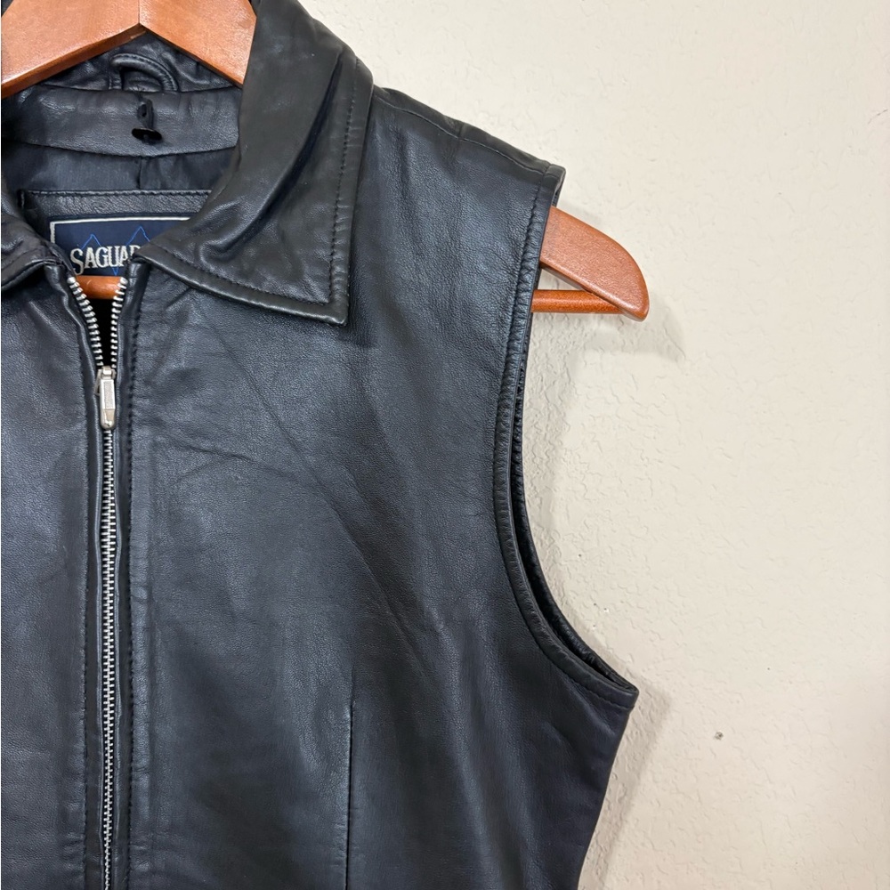 Vintage Saguaro West Black Leather Collared Zip Up Vest for Women Size Small - Picture 3 of 15